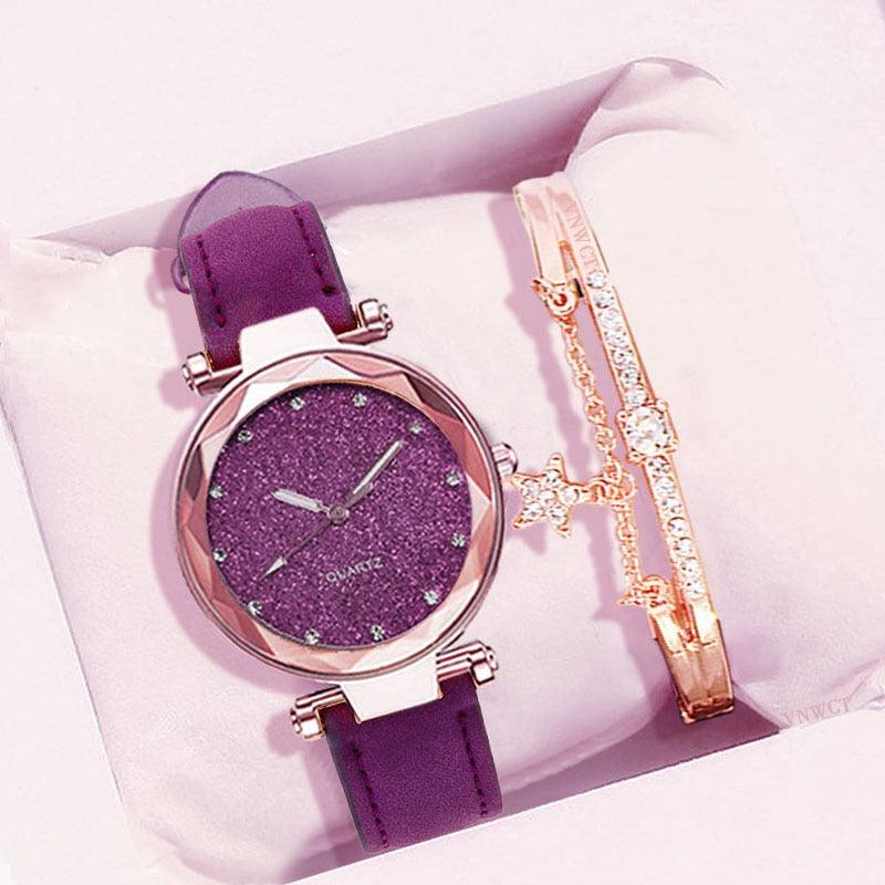 Women's Starry Sky Leather & Rhinestone Watch - ClickerMans