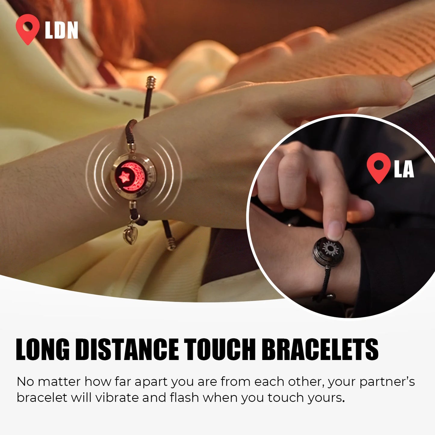 Totwoo Long Distance touch Light up & Vibrate Bracelets for Couples