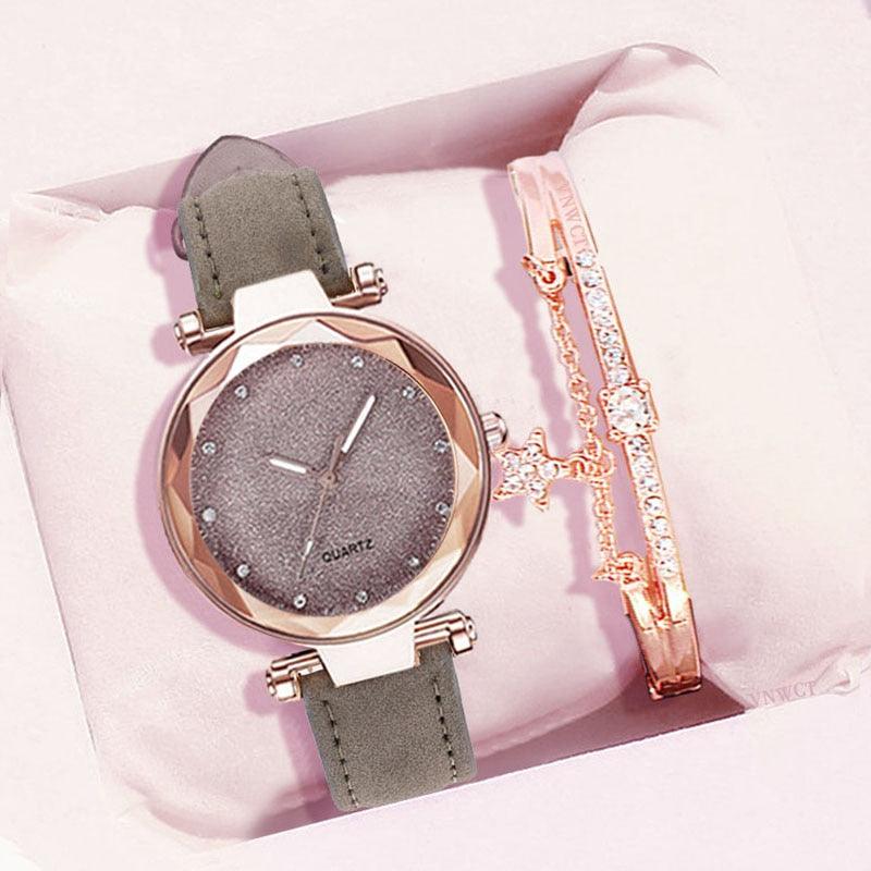 Women's Starry Sky Leather & Rhinestone Watch - ClickerMans