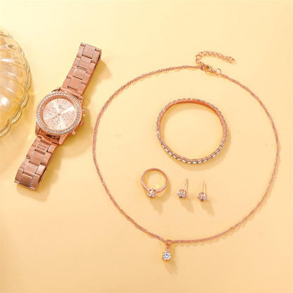 6 Piece Luxury Set Watch/Ring/Necklace/Earring/Bracelet - Clickermans
