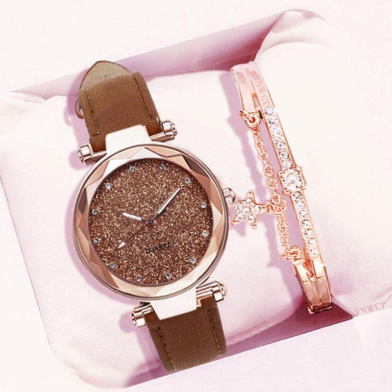 Women's Starry Sky Leather & Rhinestone Watch - ClickerMans
