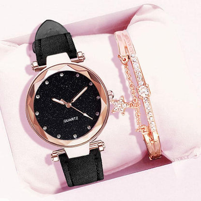Women's Starry Sky Leather & Rhinestone Watch - ClickerMans