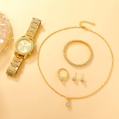 6 Piece Luxury Set Watch/Ring/Necklace/Earring/Bracelet - Clickermans