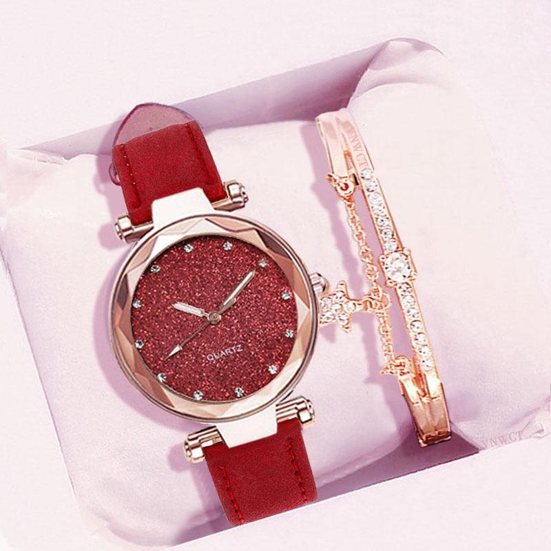 Women's Starry Sky Leather & Rhinestone Watch - ClickerMans